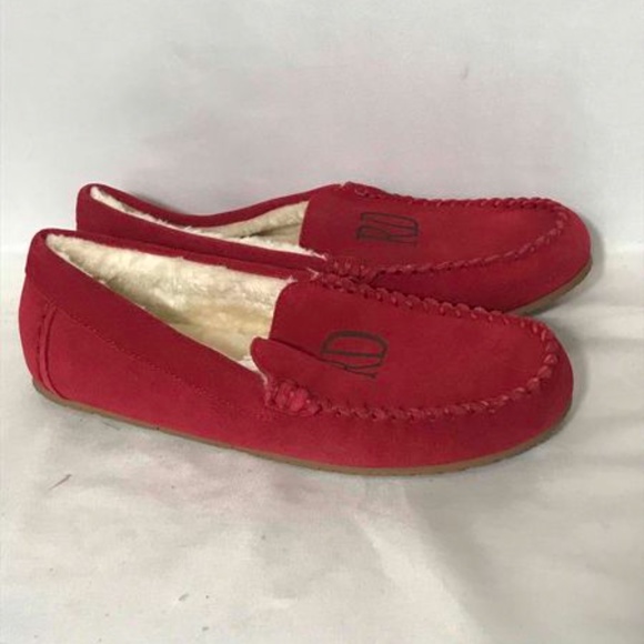Land\'s End Men\'s Suede Shearling Fur Moccasins Red
